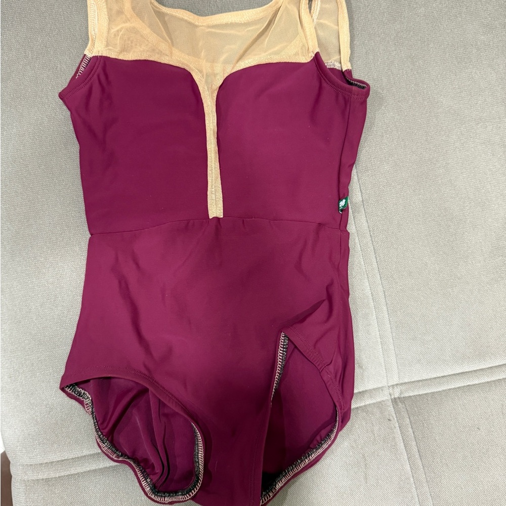 Burgundy and Cream Bodysuit with Mesh Illusion Neckline